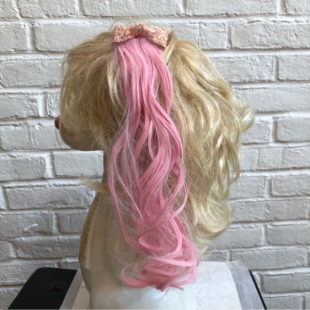 Pink glitter bow barrettes Pink hair extensions Festival Coquettegirl CosPlay - Picture 3 of 8